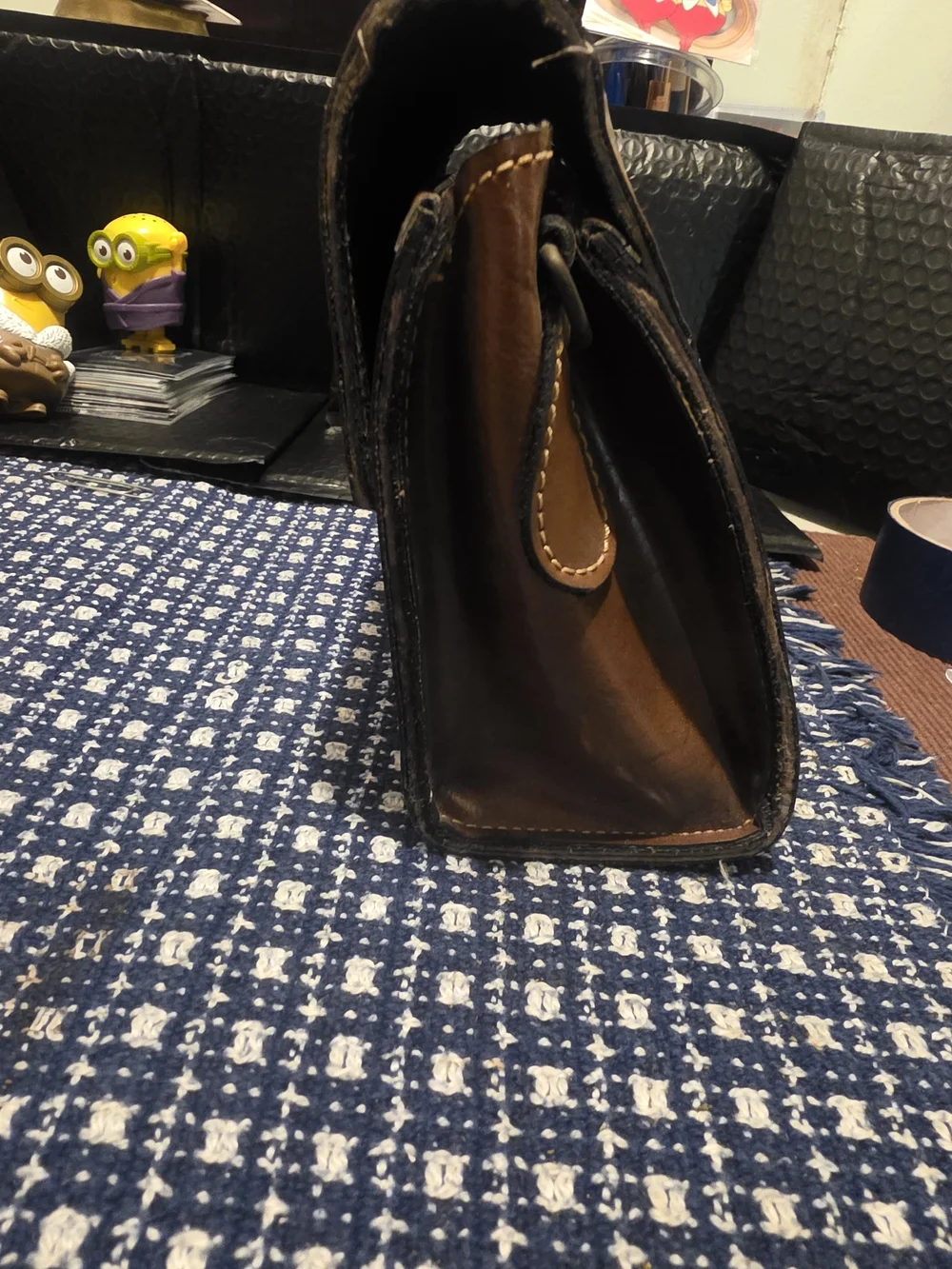 Source Unknown Brown Tooled Leather Satchel with Brass Clasp